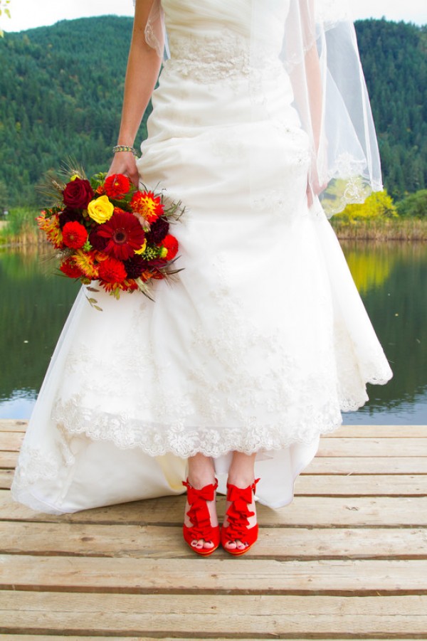 white wedding dress red shoes